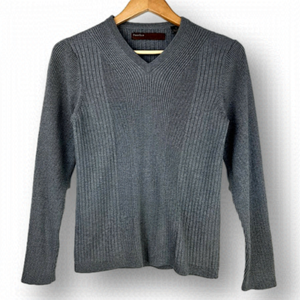 PERRY Ellis Vertical Stripe Fabric Long-sleeve Casual Sweatshirt V-neck Gray